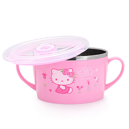 凯蒂猫/HELLOKITTY 婴幼儿不锈钢儿童餐具宝宝饭碗带盖小汤碗 500ML图片