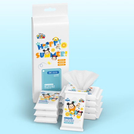 迪士尼/DISNEY 迷你儿童卫生湿巾小包便携出行随身装湿纸巾 8抽*8包图片