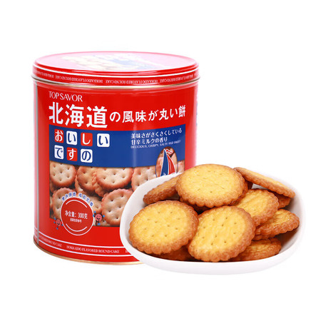 金语 北海道风味小圆饼干罐装原味 300g图片