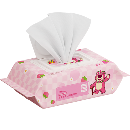迪士尼/DISNEY 手口清洁湿巾纸巾 60抽/包带盖抽取【2包】 草莓熊/史迪奇图片