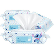 迪士尼/DISNEY 手口清洁湿巾纸巾 60抽/包带盖抽取【2包】 草莓熊/史迪奇
