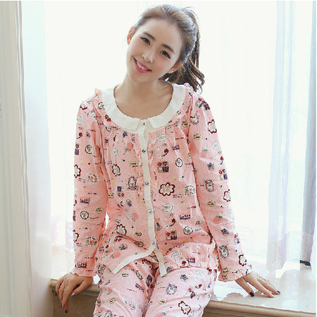 韩国春季新款上市纯棉睡衣女长袖可爱时尚韩版家居服 可外穿套装P182图片