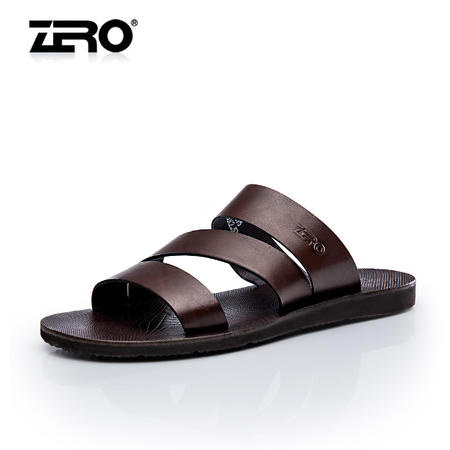 Zero零度高端拖鞋2015夏季新款凉拖头层牛皮透气男士沙滩拖F8975