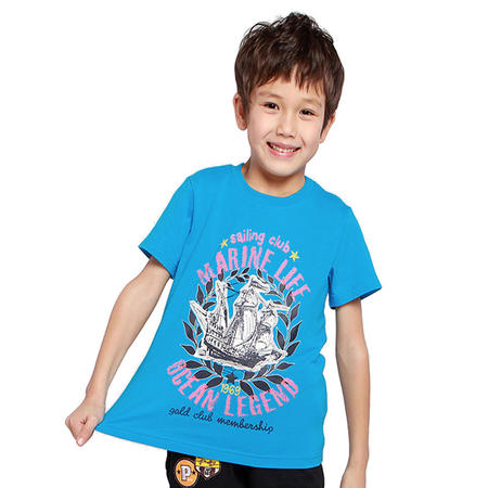 PuffyPuppy儿童装夏装 中大童上衣全棉帆船图案男童短袖T恤 PEXZ01P47