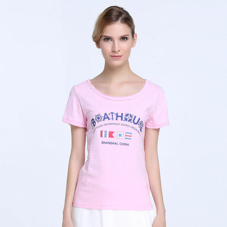 GOOD FUTURE女装The Boat House系列女式针织全棉粉色短袖T恤夏装
