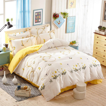 紫兰玉家纺 床品套件 高支高密全棉斜纹印花四件套 床上用品 床单式 被套200*230图片