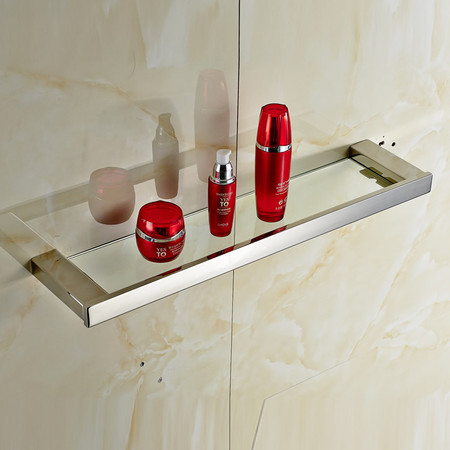 卫欲无限 里诺极简主义系列 镜面304不锈钢卫浴挂件 玻璃置物架图片