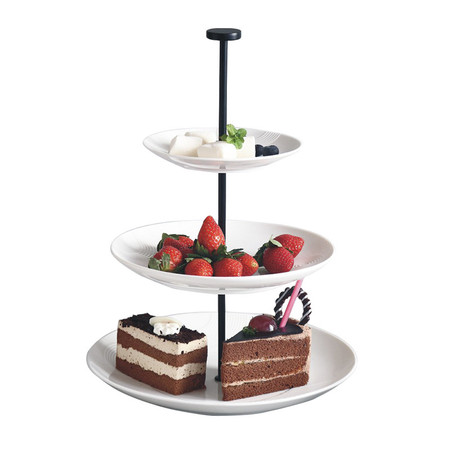 凯米/KIMI 陶瓷 纯色 糕点盘 甜点盘 水果盘 黑色幻影螺纹串盘套三图片