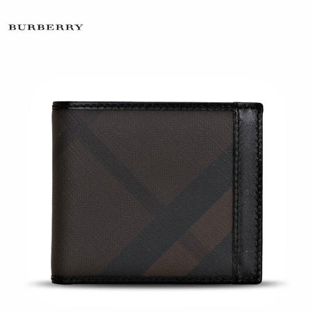 巴宝莉 Burberry MS IDbillf 男士格纹短款对折钱夹钱包3668639 棕斜格纹