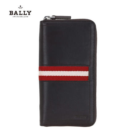 巴利 Bally 男款TASYO小牛皮织带长款拉链钱包钱夹 6179155 巧克力/米红条纹-617图片