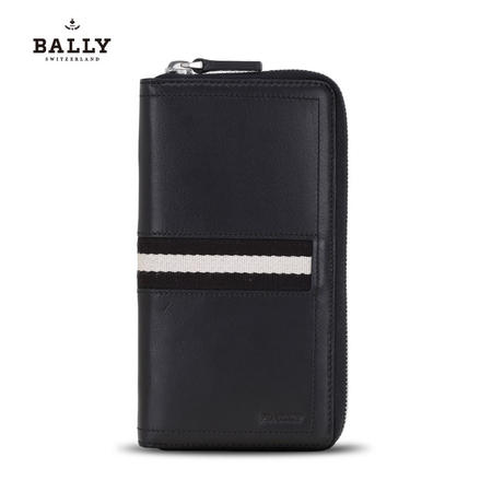 巴利 Bally 男款TASYO小牛皮织带长款拉链钱包钱夹 6179155 黑色/米黑条纹-6179图片