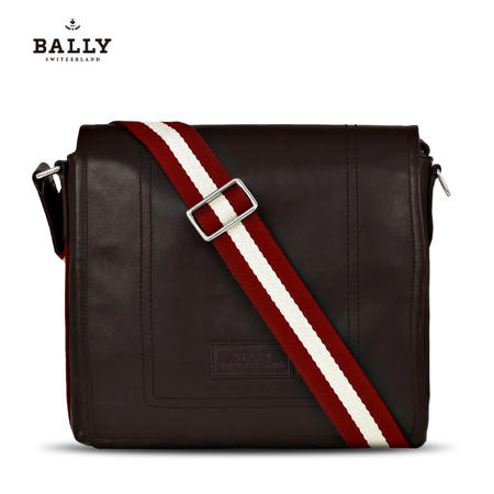 巴利 BALLY 男款TERLAGO小牛皮经典翻盖邮差斜挎包 6189959 巧克力/米红条纹图片