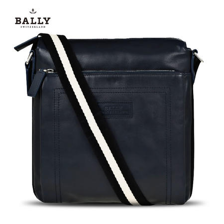 巴利 BALLY 男包 TUSTON-SM 男款牛皮经典织带拉链邮差包 6174856 蓝色/米黑条