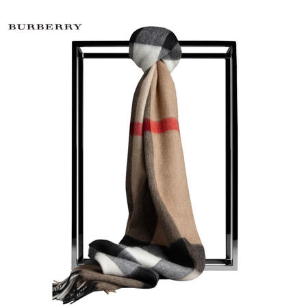 巴宝莉 Burberry 中性款羊绒格纹流苏围巾