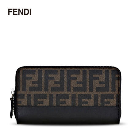 芬迪 Fendi 男款Zucca经典图案配皮长款拉链钱夹钱包 7M0174