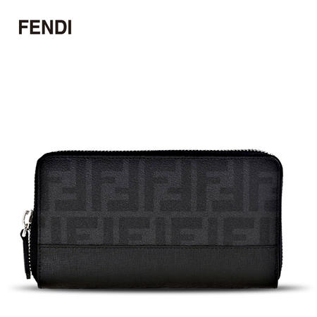 芬迪 Fendi 男款Zucca经典图案配皮长款拉链钱夹钱包 7M0174