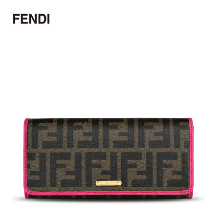 芬迪 Fendi 女款经典双F金色Logo长款翻盖钱夹钱包 8M0297