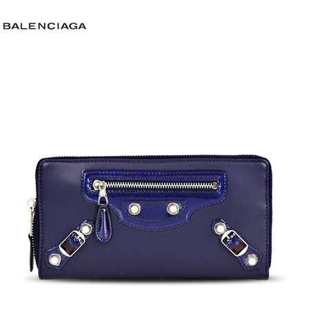 巴黎世家 Balenciaga 女式铆钉漆皮装饰哑光长款拉链钱夹钱包 253053