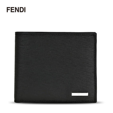 芬迪 Fendi 男士压纹牛皮金属logo短款对折钱夹钱包 7M0169