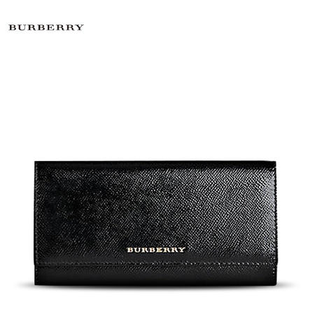 巴宝莉 Burberry 女式Porter漆皮格纹压花翻盖按扣长款钱夹钱包图片