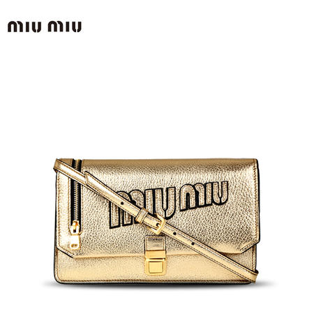 MiuMiu logo手拿斜跨包 浅金色 RT612L图片