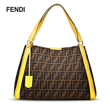 Fendi 双F单肩包#棕色/黄色