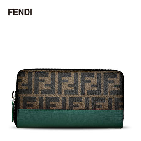 Fendi FF LOGO 拼色长款拉链钱夹