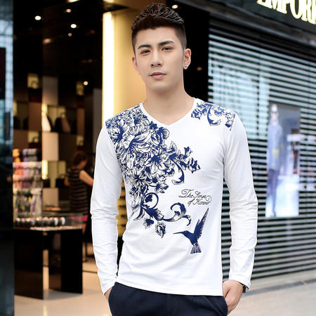 朗欣长袖修身型薄款潮流时尚衣服男长袖中国风长袖T恤S-T3502图片