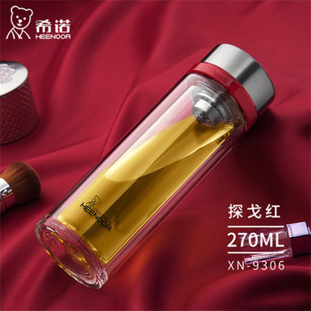 希诺/HEENOOR 玻璃杯便携创意水杯带盖透明玻璃杯男士家用喝水杯子图片