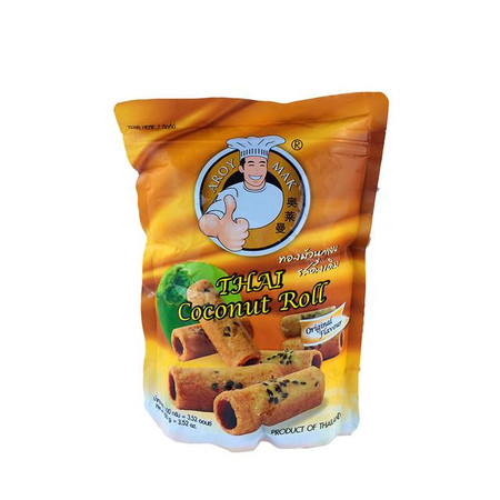 泰国进口AROY MAK奥莱曼原味椰子汁芝麻威化蛋卷100g