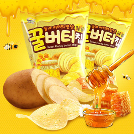 韩国进口 九日蜂蜜黄油薯片 韩国潮流网红薯片60g*2图片