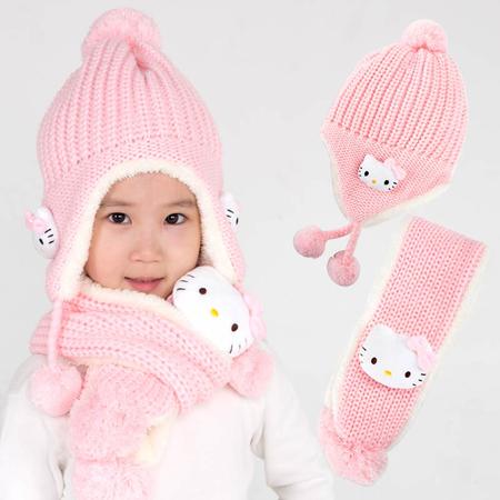 凯蒂猫/HELLOKITTY 儿童保暖加绒围巾宝宝毛线帽围巾帽子两件套图片