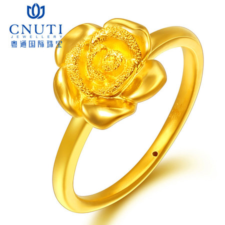 CNUTI粤通国际珠宝  黄金戒指999足金3D硬金玫瑰花 1.79g 11#图片