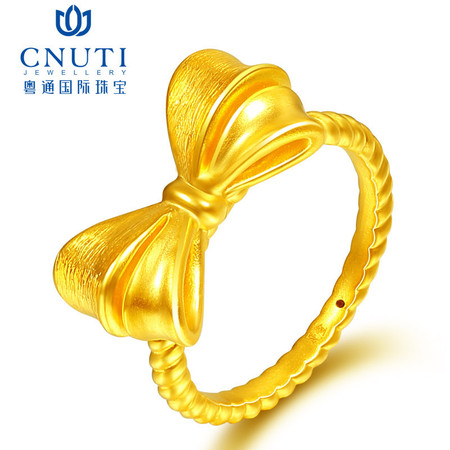 CNUTI粤通国际珠宝  黄金戒指999足金3D硬金蝴蝶结 1.67g14#