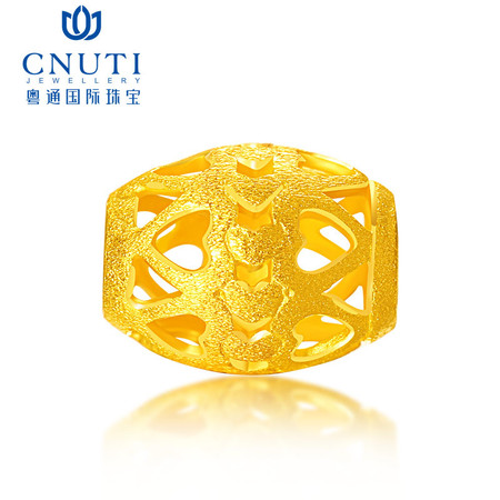 CNUTI黄金转运珠 足金镂空心形路路通转运珠 皮绳手链 手串情侣款 全心全意转运珠图片