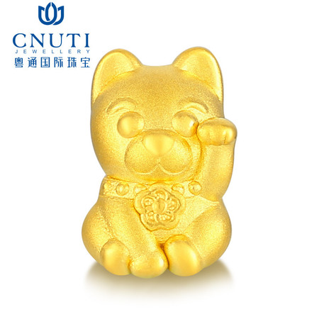 CNUTI粤通国际珠宝 黄金转运珠 足金招财猫手串 3D硬金转运珠手链 皮绳转运珠图片