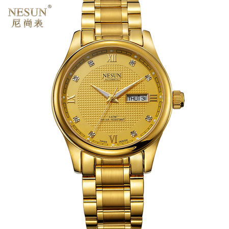 尼尚（Nesun）手表男士机械表 男表 全自动防水 夜光 男士土豪金手表 MS9122B