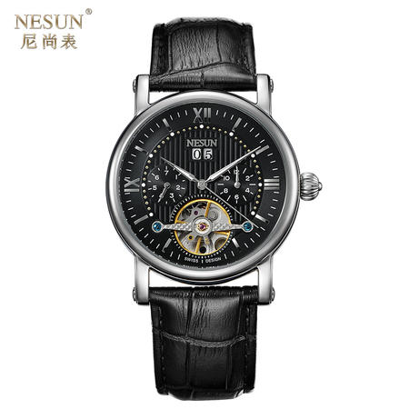 尼尚(Nesun)手表全自动机械手表镂空男表 陀飞轮男士手表 夜光防水男士表 MN9503B