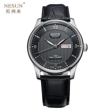 尼尚 (Nesun) 全自动机械男表 双日历男士手表 夜光防水皮表带手表 MN9601B