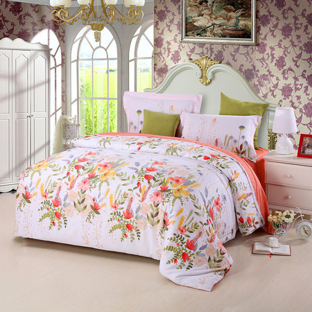 优然之家家纺URAN 1.8米床全棉生态缎纹四件套床上用品-花绽夏语图片