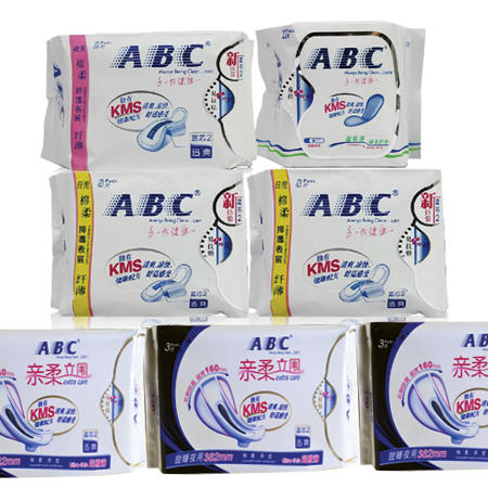 ABC卫生巾 纤薄棉柔组合套装2包日用+1夜用+1包护垫+3包加长夜用图片