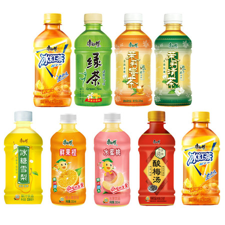 康师傅饮料果汁饮品330mL*12瓶整包 冰红茶/绿茶/鲜果橙/水蜜桃