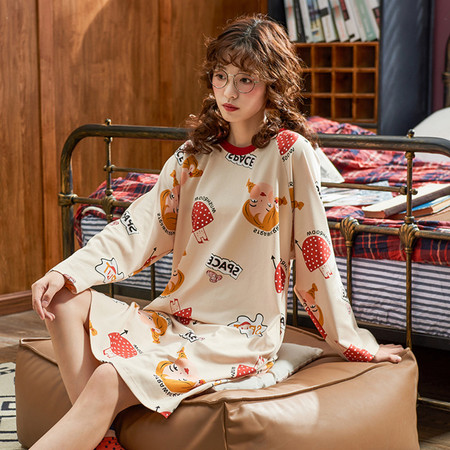 馨霓雅女款秋季针织棉卡通印花睡裙YJ-8805图片