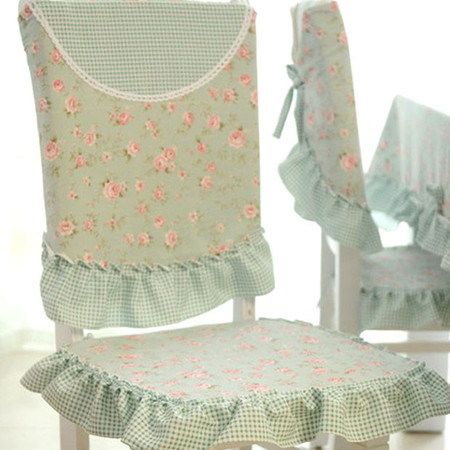 绿野仙踪系列 加厚棉麻花边布艺椅垫椅套组合2入