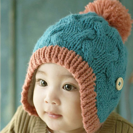 韩版拼色纽扣加厚儿童护耳帽