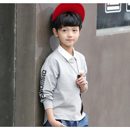 韩版童T恤2017男童口袋挂件打底衫中大儿童长袖上衣童装