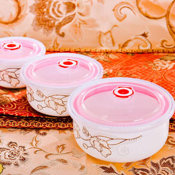 景德镇骨瓷保鲜碗三件套 微波炉饭盒保鲜盒 陶瓷碗便当盒密封盒