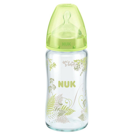 NUK宽口径耐高温玻璃彩色奶瓶240ml 带奶嘴