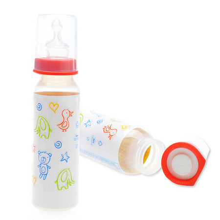 NUK德国标准PP彩色奶瓶 240ml 带0-6个月硅胶中圆孔奶嘴 颜色随机