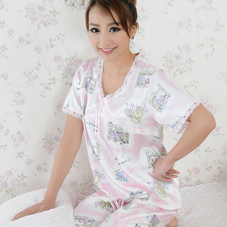 金丰田睡衣女士夏季短袖仿真丝性感可爱睡衣套装 1374图片